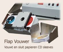 Optionele MEP120 Flap Vouwer - cd dvd disks automatisch sleeve hoesje plaatsen mep120 sleever kartonnen papieren plastic tyvek sleeves
